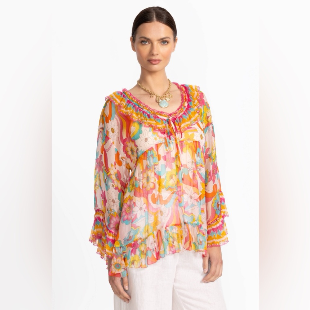 JOHNNY WAS BEAUTIFUL GAL RUFFLE TIE BLOUSE
PERFECT FOR SUMMER DAY - Picture 3 of 6
